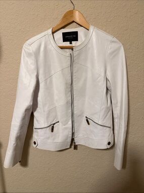 Lafayette 148 New York White Leather Zip Jacket lambskin